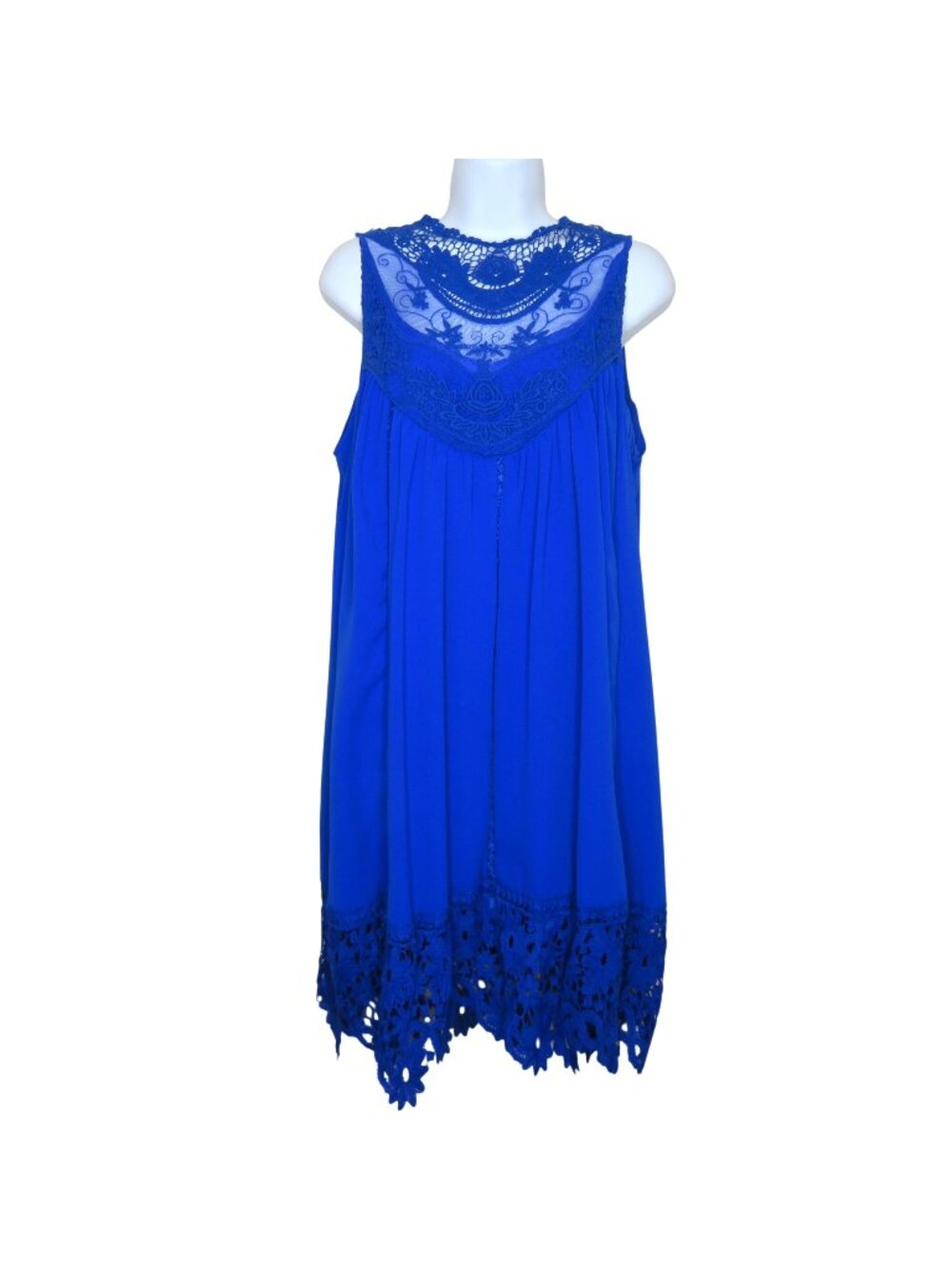 Womens Sleeveless Royal Blue Lace Crochet Shift Dress Sheer Yoke Medium NWT